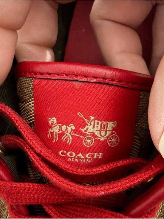 Coach Empire Outline Canvas Sneakers in the Tan & Red - Picture 4 of 8